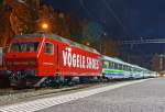   Die SOB (Südostbahn) Re 456 094-2 (91 85 4456 094-2 CH- SOB)  Herisau  im Vögele Shoes Design ist am 29.09.2012 (3:30 Uhr) mit dem Voralpen Express in Luzern abgestellt.
