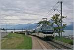 Die MOB Ge 4/4 8001 mit dem MOB Belle Epoque Zug 2214 Montreux - Zweisimmen bei Châtelard VD. In der Regel wird der Zug von zwei ABe 4/4 / Be 4/4 (Alpina) Serie 9000 im Sandwich befördert. 04. Okt. 2019