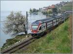 Keine Angst, die Strecke Vevey - Lausanne wurde nicht auf Einspur zurückgebaut. 
Zwischen St Saphorin und Rivaz, den 6. April 2014