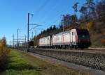CROSSRAIL: Güterzug mit einem  Doppelpacket  im morgendlichen Gegenlicht bei Roggwil-Wynau am 7.