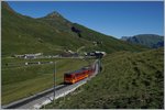 JB Jungfraubahn/519881/der-jungfraubahn-jb-bdhe-24-208 Der Jungfraubahn JB BDhe 2/4 208 und sein Bt auf Bergfahrt oberhalb der Kleinen Scheidegg. 8. August 2016