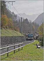 ge-4-4-mob-8001-8004/898717/kurz-nach-gstaad-erklimmt-die-mob Kurz nach Gstaad erklimmt die MOB Ge 4/4 800 mit ihrem GoldenPass Express auf der Fahrt von  Montreux nach Interlaken die Steigung in Richtung Schönried. 

13. Oktober 2024