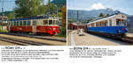 Hier mal ein Vergleich von Schweizer Triebwagen (links Gepäcktriebwagen CEV BDeh 2/4 Nr. 75 am 27.05.2012 in Blonay; rechts der historische Triebwagen BDhe 2/4 Nr. 7 (ex BCFhe 2/4 Nr. 7) mit dem Vorstellwagen Nr. 32 (ex Wagen Nr. 5), beide der Arth-Rigi-Bahn (ARB), am 01.08.2019 auf dem Hochperron der Rigi-Bahn in Arth-Goldau).

Das Schweizersystem es eigentlich ganz erklärt:
Steht das „h“ vorne, wie bei BDhe 2/4, so ist es ein reiner elektrischer [e] Zahnrad-Triebwagen mit 2. Klasse- [B] sowie Gepäckabteil [D] (der Antrieb erfolgt nur mittels Zahnrad [h]). Achsformel ist 2’2’zz, 2 Antriebszahnräder und 4 Laufräder.

Steht das „h“ am Schluss, wie bei BDeh 2/4, so ist es ein elektrischer [e] Triebwagen für den kombinierten Adhäsions- und Zahnradbetrieb [h steht am Schluss] mit 2. Klasse- [B] sowie Gepäckabteil [D]. Der Antrieb erfolgt durch Adhäsion über die Räder, oder zusätzlich mittels Zahnräder. Die Achsformel wäre z.B. Bo´zz´´2´ oder wie bei der CEV (1 Az) (1 Az), d.h. 2 angetriebene Adhäsion Triebräder, 2 Antriebszahnräder und 2 Laufräder (2 von 4 Räder angetrieben = 2/4).
