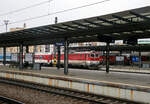 praha-hlavn-ndra-prag-hbf/799202/leider-nur-ueber-den-bahnsteig-hinwegdie Leider nur ber den Bahnsteig hinweg....
Die ZSSK 361 125 -8  (91 56 6 361 125-8 SK- ZSSK) erreicht am 23.11.2022 mit einem EC den Hauptbahnhof Prag (Praha hlavn ndra). Die Zweisystemlokomotive (3kV DC / 25kV 50 Hz.AC) wurde aus der 3 kV-Gleichstromlokomotive ex ZSSK 162.031-9, ex SR 163.119-1, ex ČSD BR 499.3 umgebaut.

Bei den Zweisystemlokomotiven der BR 361 handelt sich um eine komplexe Rekonstruktion von 3 kV Gleichstromlokomotiven der ZSSK BR 162 (fr 140 km/h) bzw. SR 163 (fr 120 km/h) der ehemaligen ČSD-Baureihe E 499.3 (koda-Typ 71E) die ab 2009 von der Firma OS in Vrtky durchgefhrt wurden. Von der ursprnglichen Baureihe 163 blieben nur der Kasten und das modifizierte Fahrgestell inklusive Fahrmotoren und Bremseinheiten erhalten. Neben der Verlngerung der Lebensdauer ist der Umbau auf ein Zweisystemfahrzeug die grte Vernderung in die BR 361.0. Sptere Loks erhielten zudem einen ETCS-Rechner und die Hchstgeschwindigkeit wurde auf 160 km/h angehoben, diese wurde als BR 361.1 eingeordnet (wie diese hier).

Die ursprngliche ČSD-Baureihe E 499.3 (koda-Typ 71E):
Die Baureihe E 499.3 (ab 1988: Baureihe 163) sind elektrische Lokomotiven der einstigen Tschechoslowakischen Staatsbahn (ČSD) fr das 3-kV-Gleichstromsystem im Norden und Osten der ehemaligen Tschechoslowakei. Die Lokomotiven wurden ab 1984 von koda in Pilsen in drei Bauserien  60 Lokomotiven gefertigt. Konstruktiv basieren die Maschinen auf den Zweisystemlokomotiven ES 499.1 (heute Baureihe 363), jedoch erhielten die E 499.3 nur die Ausrstung fr den Gleichstrombetrieb.

Die Lokomotiven der Serie von 1991 wurden mit einer genderten Getriebebersetzung als Baureihe 162 fr eine Hchstgeschwindigkeit von 140 km/h ausgeliefert. Die 1992 gebaute Serie wurde dann wiederum fr nur 120 km/h Hchstgeschwindigkeit ausgelegt, um fr Einstze im Gterverkehr eine hhere Zugkraft zur Verfgung zu haben. Wegen finanzieller Probleme wurde diese Serie zunchst nicht abgenommen, so wurden neun Lokomotiven 1995 an die lombardische Bahngesellschaft Ferrovie Nord Milano Esercizio (FNME) verkauft. 40 Lokomotiven erwarben spter die Tschechischen Bahnen ČD, die restlichen Lokomotiven gelangten 1995 zu den slowakischen SR (heute: ZSSK).

Die neun nach Italien gelieferten Lokomotiven wurden 2010 vom tschechischen RegioJet erworben und gelangten zurck nach Tschechien. Die gelb lackierten Lokomotiven tragen die Nummern 162 112–120.

Sowohl bei den ČD wie bei den SR erfolgte spter bei einem Teil der 162 ein Tausch der Drehgestelle mit denen der Zweisystemlokomotiven der Reihe 363, um bei diesen die Hchstgeschwindigkeit auf 140 km/h anzuheben. Die so umgebauten 162 wurden in die Baureihe 163 umgezeichnet. Zwischen 2011 und 2017 stattete die ZSSK, mehrere Lokomotiven der Baureihen 162 und 163 mit einer Mehrsystemausrstung fr 3 kV und 25 kV aus diese werden als BR 361.0 gefhrt, spter wurden Loks auch mit ETCS-Rechner ausgestattet und die Hchstgeschwindigkeit wurde auf 160 km/h erhht diese werden als BR 361.1 gefhrt.

TECHNISCHE DATEN:
Umgebaut: 5 Stck in BR 361.0 und 21 Stck in BR 361.1
Spurweite: 1.435 mm (Normalspur)
Achsformel: Bo’Bo’
Lnge ber Puffer: 16.800 mm
Hhe:  4.625 mm
Breite:  2.940 mm
Drehzapfenabstand:  8.300 mm
Achsabstand im Drehgestell: 3.200 mm
Treibraddurchmesser: 1.250 mm
Dienstgewicht:  86 t
Hchstgeschwindigkeit: 160 km/h (BR 361.1) bzw. 140 km/h (BR 361.0)
Dauerleistung:  3.200 kW (AC 25 kV~) / 3.600 kW (DC 3 kV=)
Anfahrzugkraft:  
Stromsystem:  3 kV DC und 25 kV 50Hz AC
Anzahl der Fahrmotoren:  4 (koda 11 AL 4542 FiR) mit je 900 kW bei DC bzw. 800 kW bei AC Leistung
Antrieb: koda-Hohlwellenantrieb
