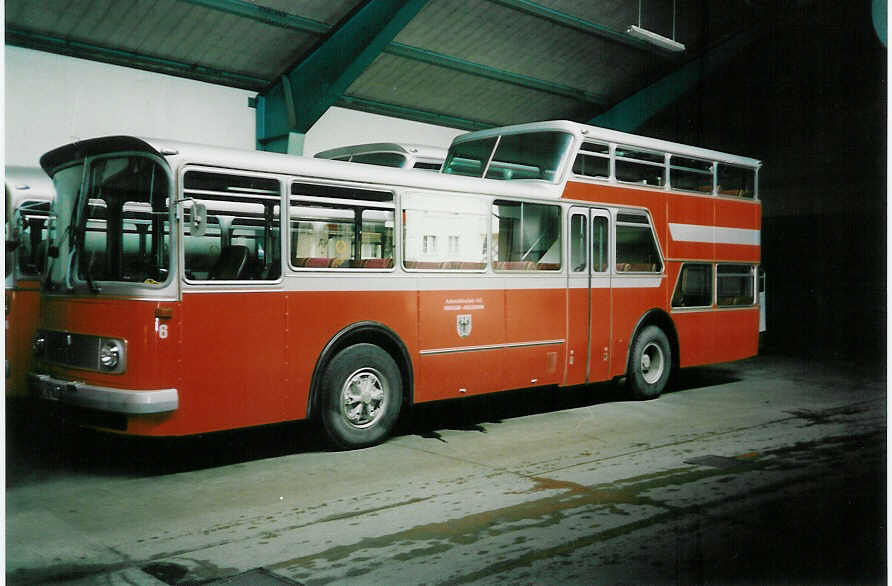 (005'801) - AFA Adelboden - Nr. 6/BE 26'706 - FBW/Vetter-R&J Anderthalbdecker am 23. April 1990 im Autobahnhof Adelboden