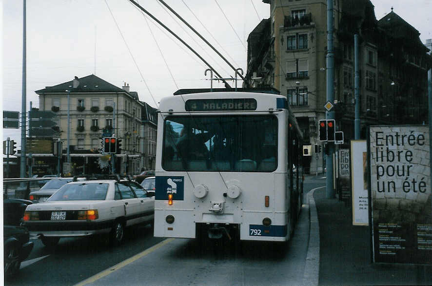 (025'723) - TL Lausanne - Nr. 792 - NAW/Lauber Trolleybus am 22. August 1998 in Lausanne, Chauderon