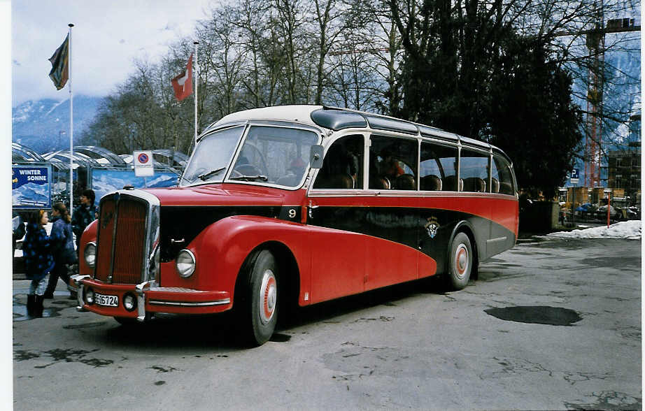(030'003) - ASKA Aeschi - Nr. 9/BE 26'724 - Saurer/R&J am 6. Mrz 1999 beim Bahnhof Interlaken Ost