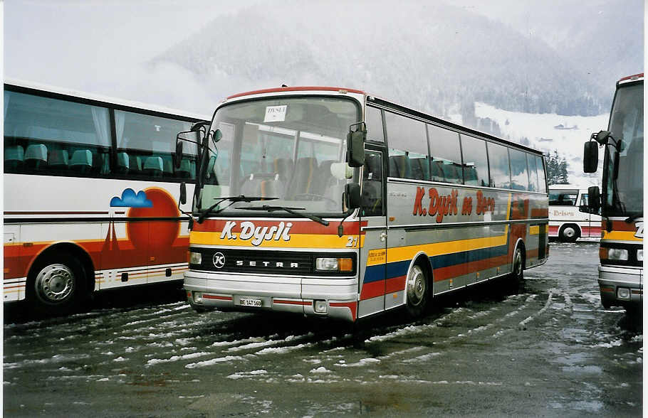 (038'936) - Dysli, Bern - Nr. 21/BE 147'160 - Setra am 19. Februar 2000 in Frutigen, Flugplatz