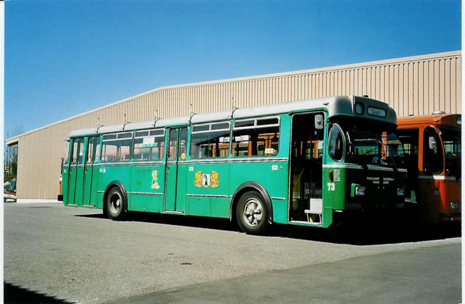 (040'109) - BVB Basel (RWB) - Nr. 73/BE 2784 U - FBW/FHS am 8. April 2000 in Zug, Garage ZVB