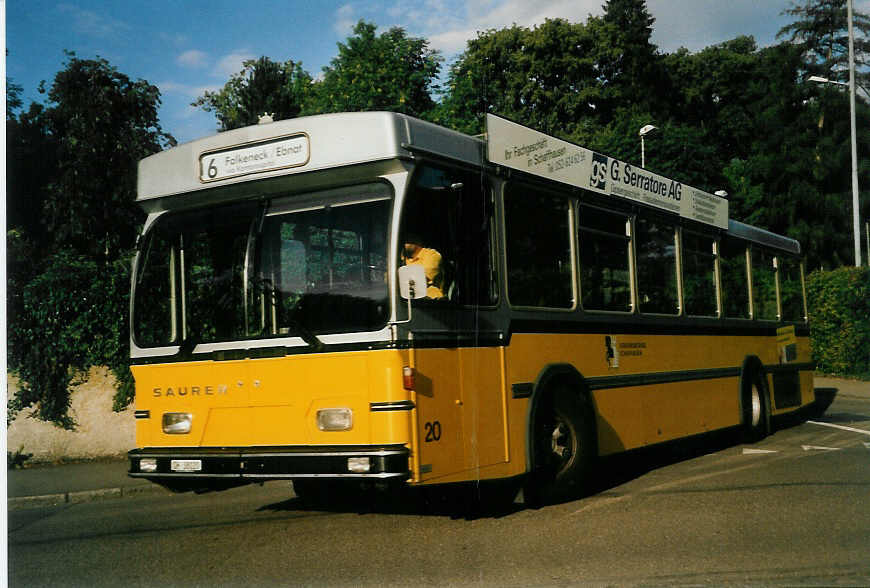 (047'825) - VBSH Schaffhausen - Nr. 20/SH 38'020 - Saurer/Hess am 12. Juli 2001 in Schaffhausen, Hallenbad