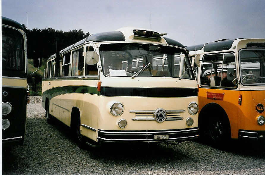 (055'636) - Wehrli, Thayngen - SH 875 - Saurer/Saurer (ex Rieser+Vetter, Frauenfeld) am 31. August 2002 in Niederbipp, Saurertreffen