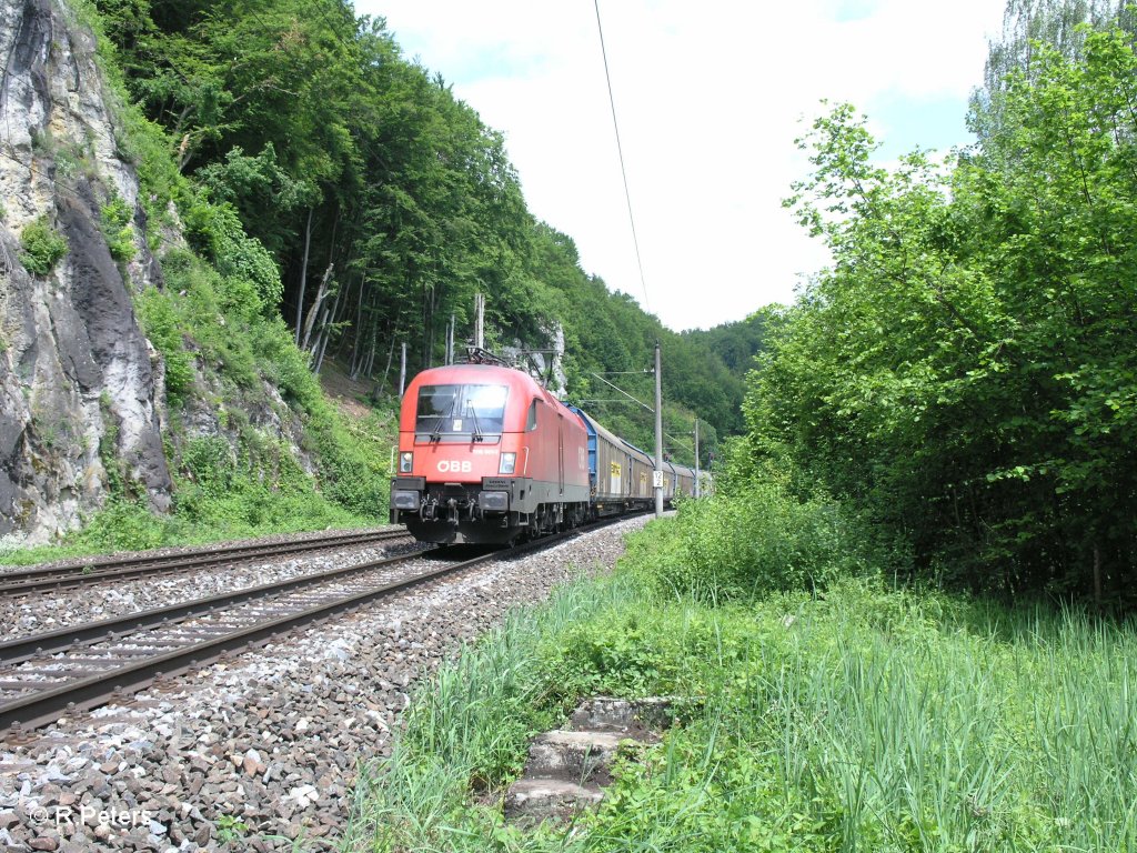 1116 001 mit einem gedecktem G�terzug bei Matting. 29.05.10