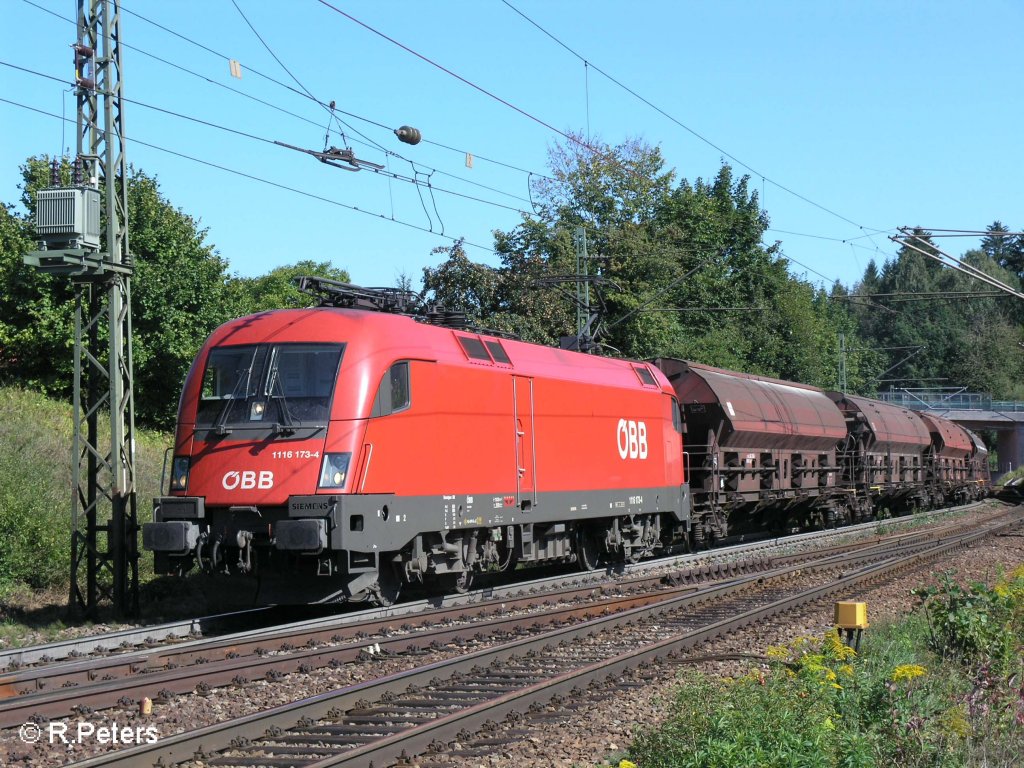 1116 173-4 durchf�hrt Undorf mit ein Getreidezug. 09.09.08