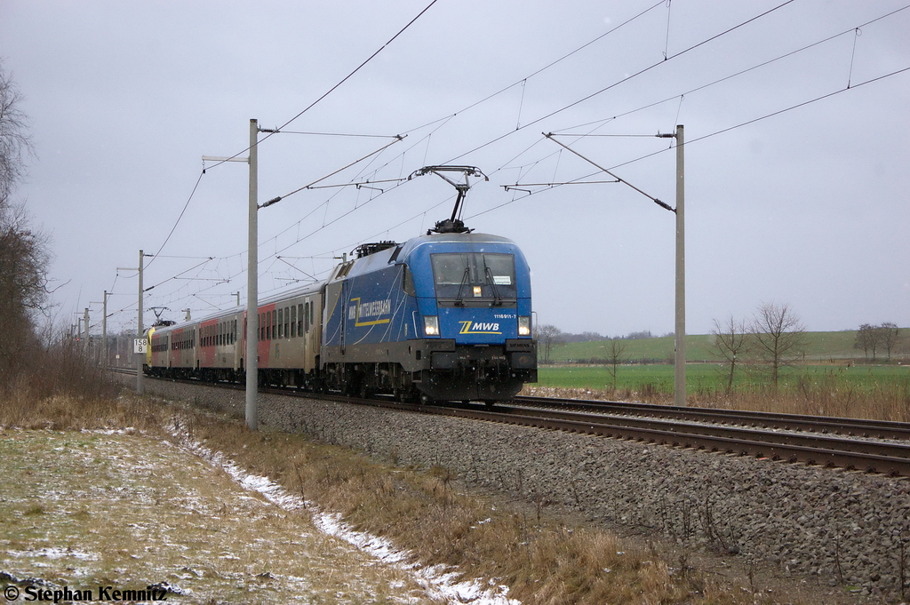 1116 911-7 (182 911-8) MWB - Mittelweserbahn GmbH fr ODEG - Ostdeutsche Eisenbahn GmbH mit dem RE4 (RE 37319) von Rathenow nach Ludwigsfelde bei Nennhausen. 11.01.2013