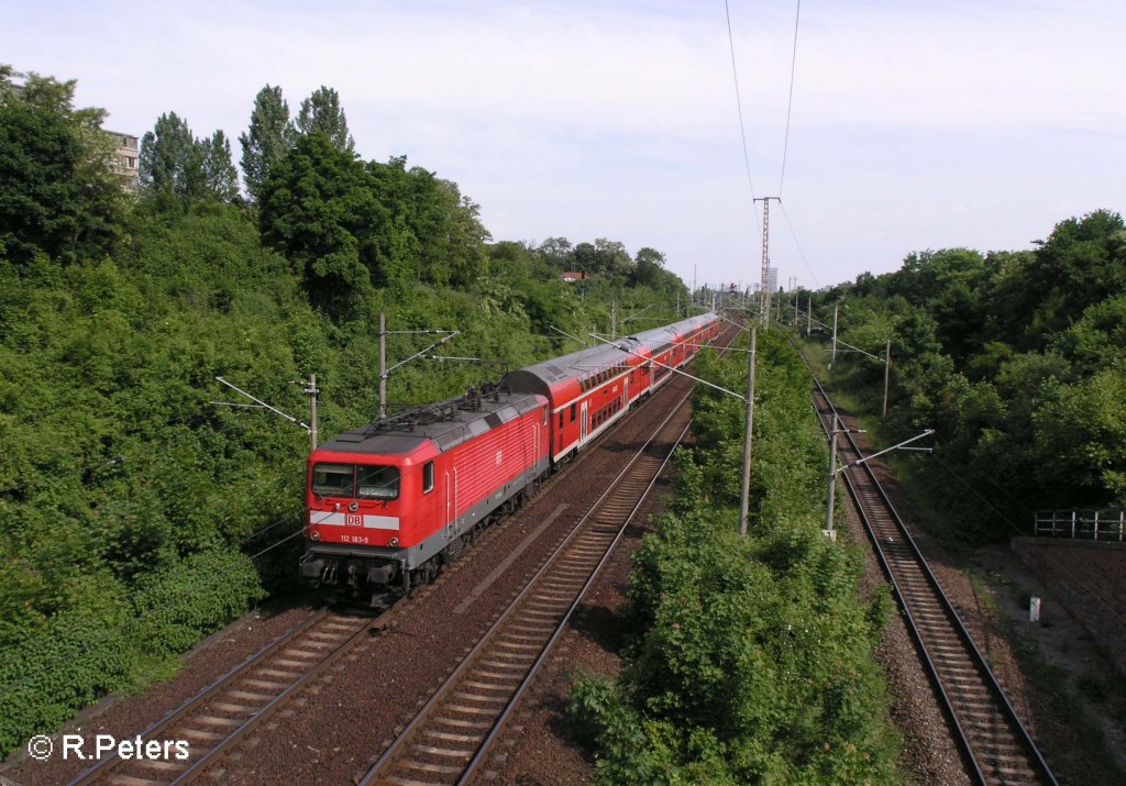112 183-9 verl�sst Frankfurt/Oder mit einem RE1 Eisenh�ttenstadt. 24.05.08