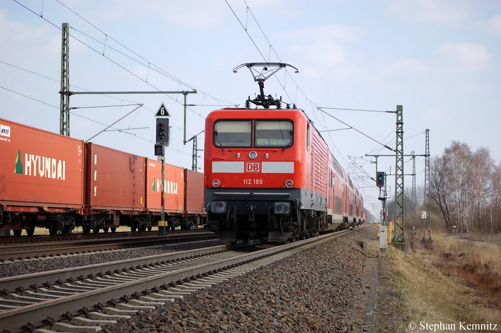 112 189 mit dem RE4 (RE 37311) nach J�terbog in Friesack (Mark). 22.03.2011