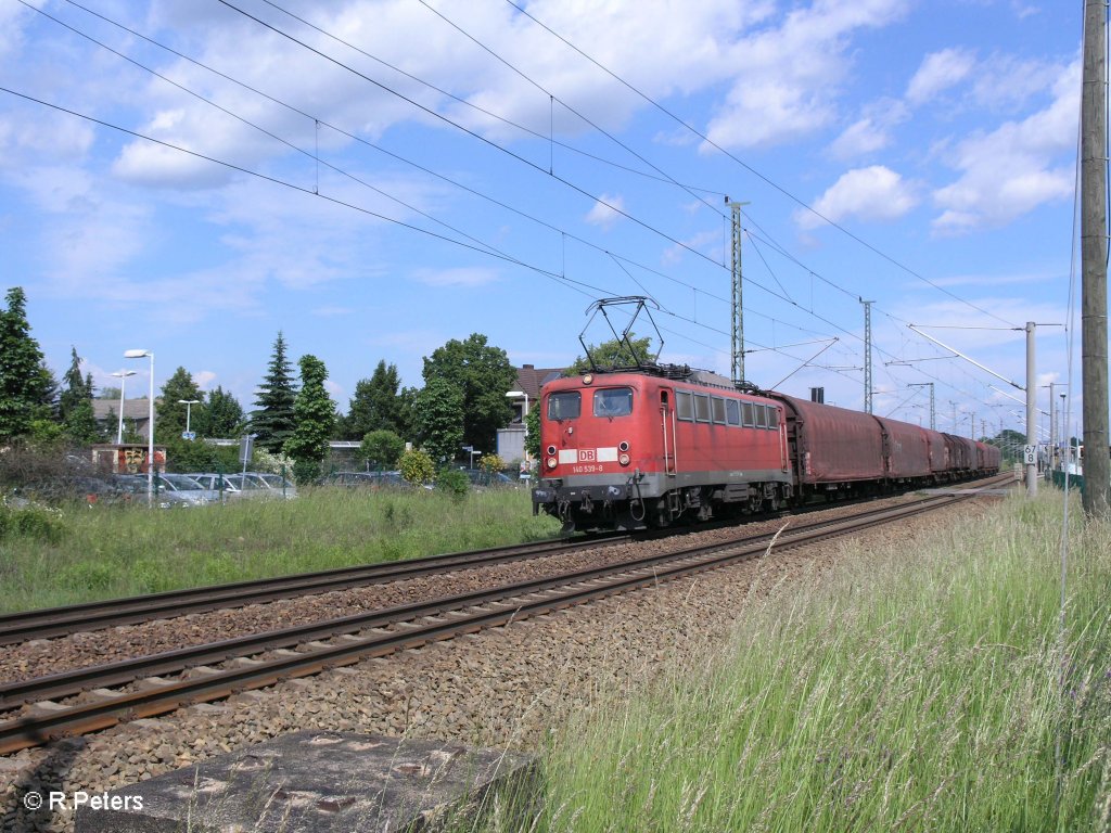 140 539-8 durchf�hrt Jacobsdorf(Mark) mit ein Coiltransportzug. 02.06.09