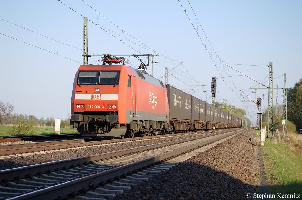 152 006-3 mit gemischten G�terzug in Friesack(Mark) in Richtung Neustadt(Dosse) unterwegs. 21.04.2011