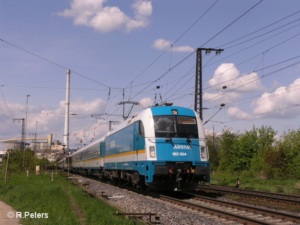 183 004 zieht ein Alex nach M�nchen bei Regensburg Ost. 03.05.08