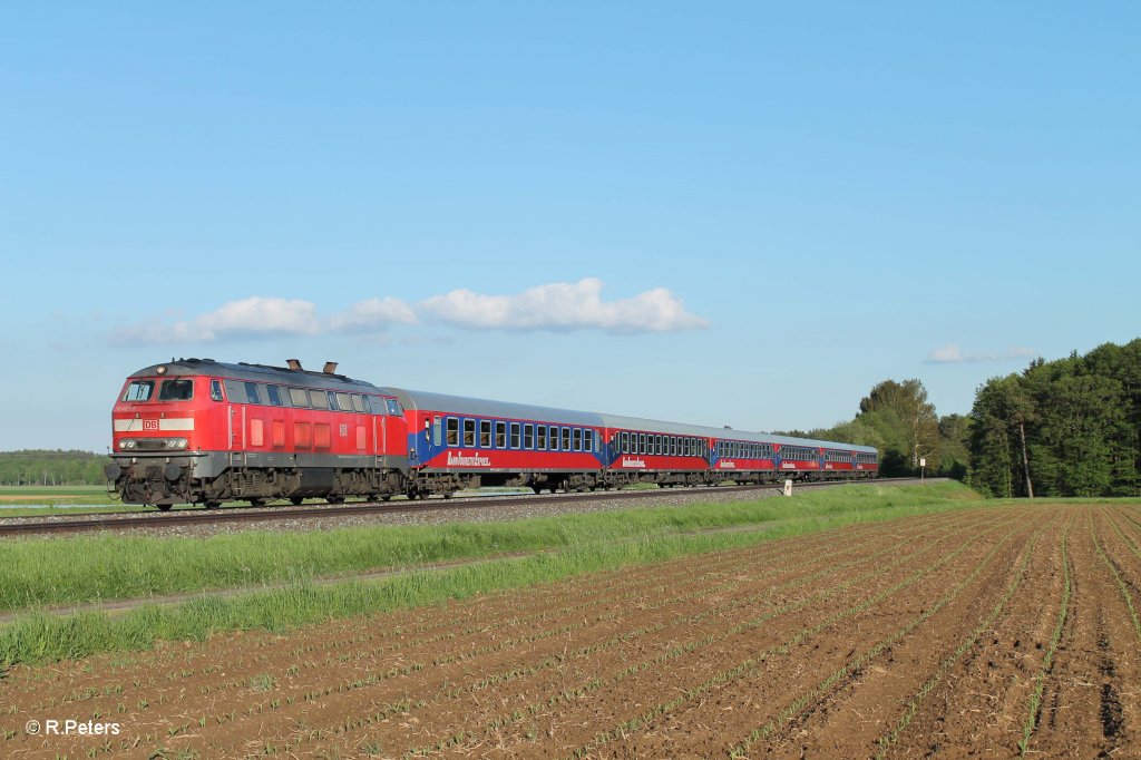 218 463-8 mit dem Pilger Sonderzug Alt�tting - Marktredwitz bei Oberteich. 18.05.13