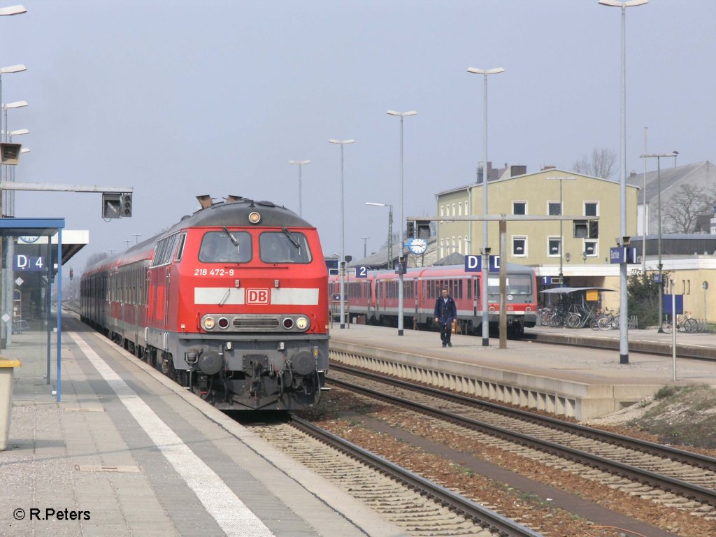 218 472-9 hat Buchloe mit den RE32612 F�ssen erreicht. 04.04.09
