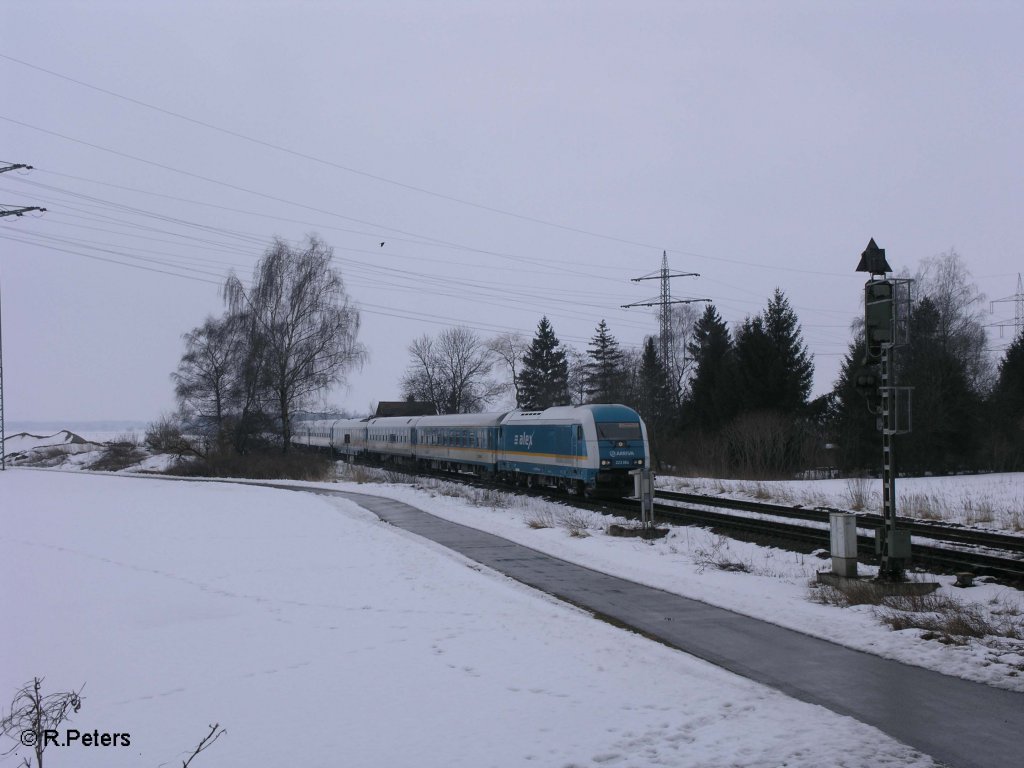 223 064 f�hrt in Buchloe mit dem ALX38707+39957 M�nchen ein. 27.02.09
