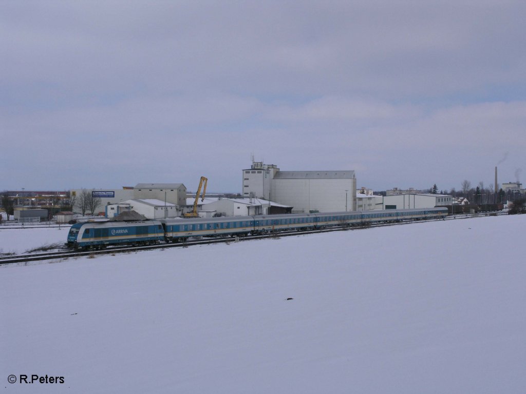 223 067 verl�sst Buchloe mit den ALX38704+39954 Lindau. 25.02.09
