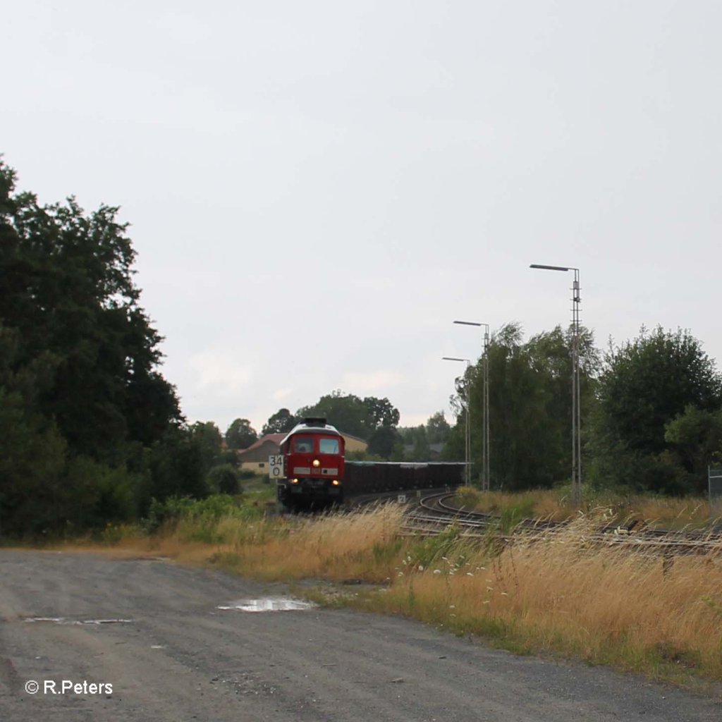 223 219-5 zieht den 45368 Schrottzug Cheb - N�rnberg durch die Kurve in Wiesau. 30.07.13