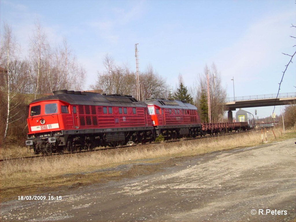 232 195-8 + eine Schwester Maschine durchfahren Wiesau/Oberpfalz mit der CFN 46331  SBB S-Bahn �berf�hrung. 18.03.09

