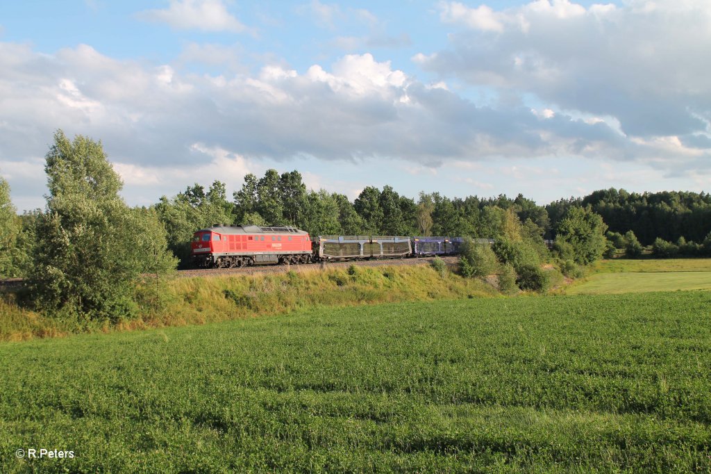 232 527-2 mit einem leer Autozug aus N�rnberg nach Cheb s�dlich von Wiesau.30.07.13