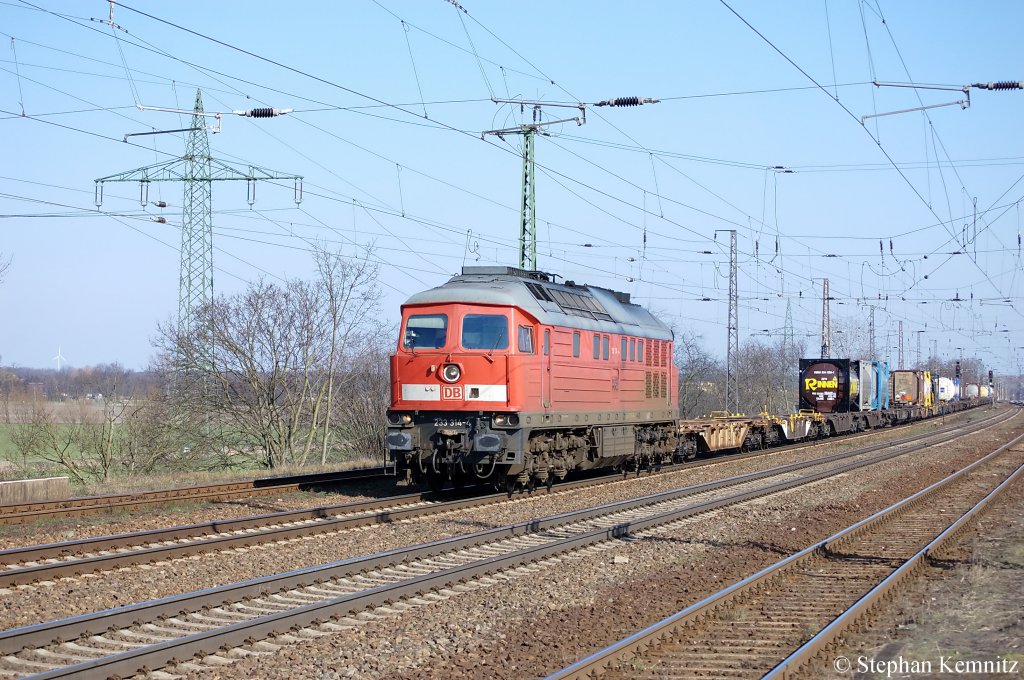 233 314-4 mit Containerzug in Saarmund. 29.03.2011