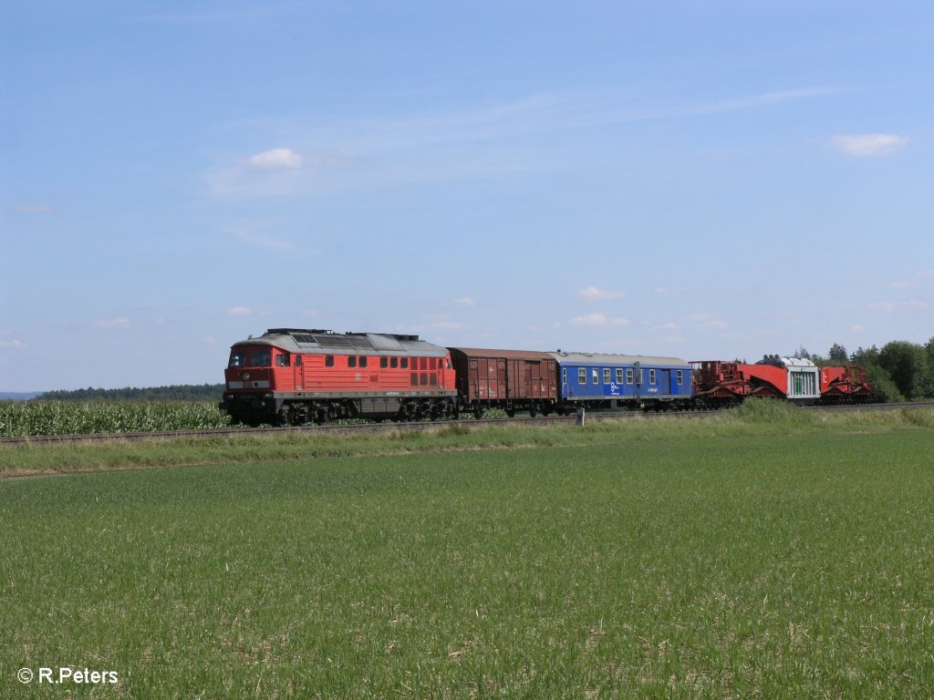 233 452-2 zieht bei Oberteich ein Trafotransport in Richtung Weiden. 15.08.09
