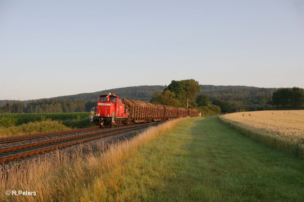 363 814-5 mit Holzzug f�rs ATW Wiesau bei Oberteich. 23.7.11
