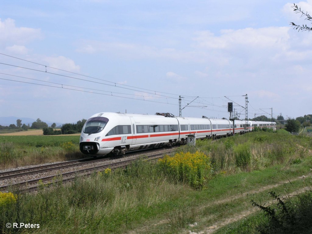 415 021-4 „Homburg/Saar“ zieht den ICE 26 Wien – Dortmund bei Stephansposching ,kurz hinter Plattling. 08.08.09

