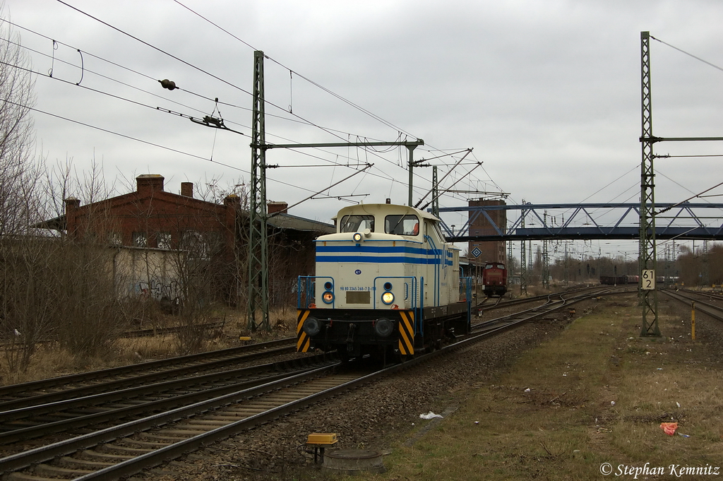 98 80 3345 268-7 (ITB 627) ITB - Industrietransportgesellschaft mbH Brandenburg, brachte einen gemischten G�terzug in den Brandenburger Gbf und f�hrt hier Lz wieder zur�ck nach Brandenburg-Altstadt. 13.03.2012