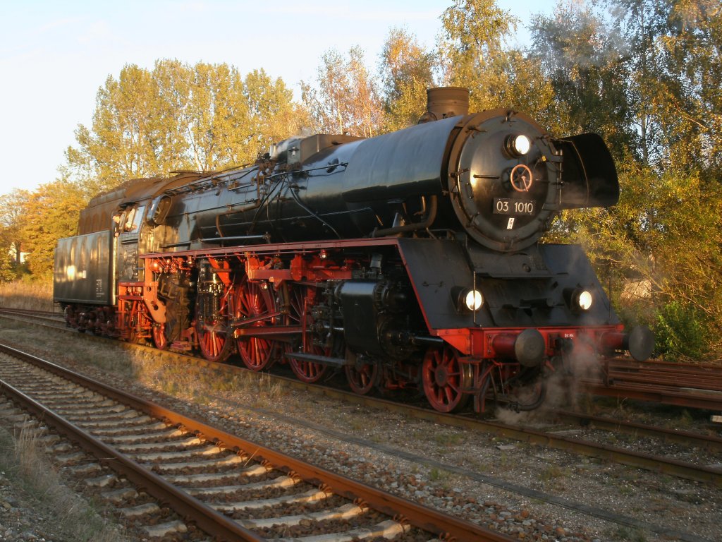 Ab Bergen/R�gen �bernahm 03 1010-2,am 27.Oktober 2012,den Sonderzug Binz-B�chen(Angabe stand im Zugzielanzeiger von Bergen/R�gen).
