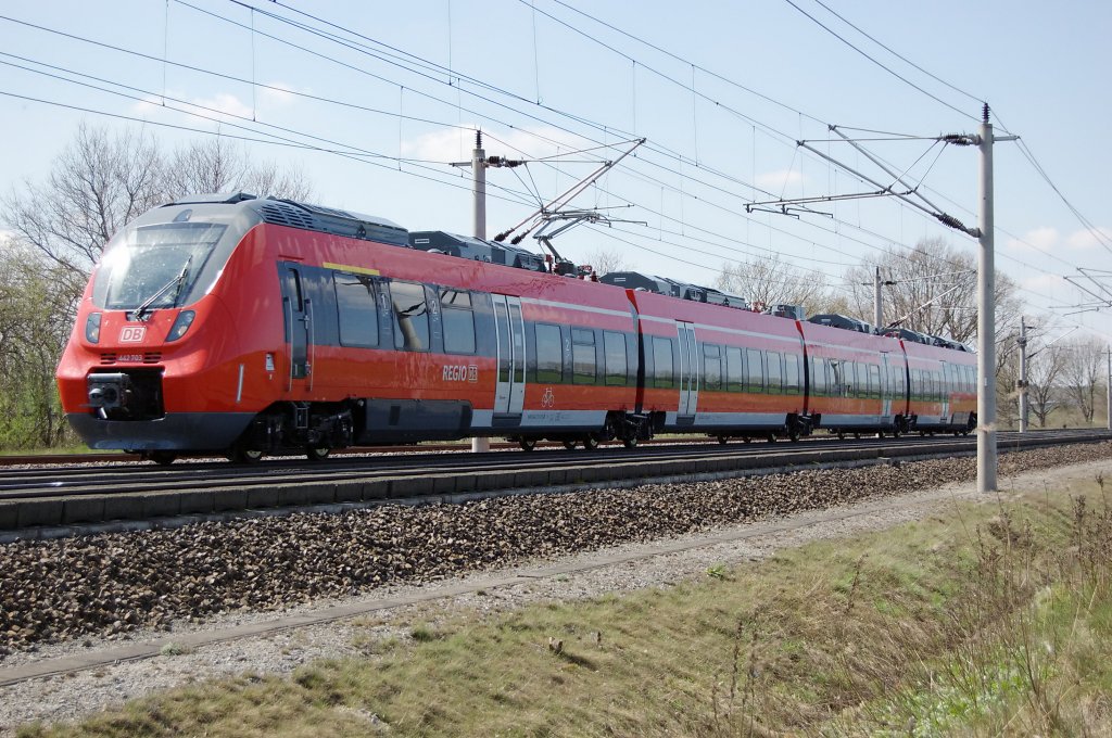 Auf Testfahrt zwischen Growudicke und Rathenow war Heute die 442 703 unterwegs. 23.04.2010