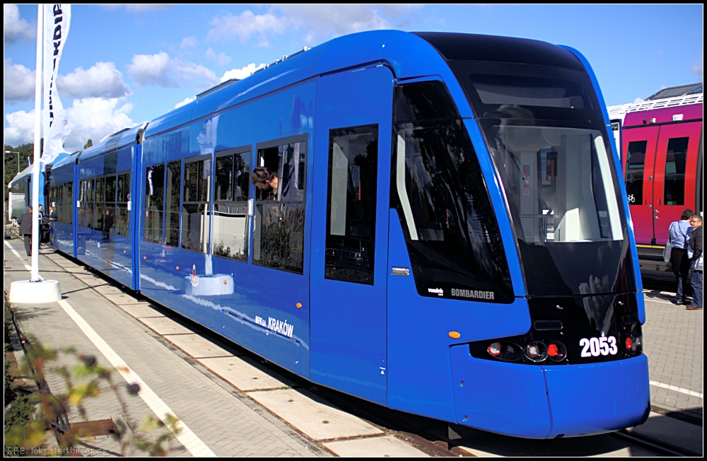 Bombardier Flexity Classic vom Typ NGT8 fr den Betreiber MPK Krakow in Polen auf der InnoTrans 2012 in Berlin. Hergestellt wird die Tram gemeinsam von Vossloh Kiepe und Bombardier.