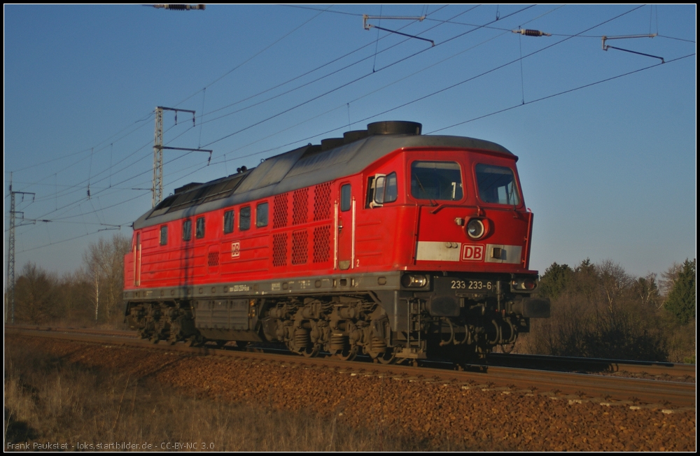 DB Schenker 233 233 solo am 05.03.2013 in der Berliner Wuhlheide. Gru an den Tf!