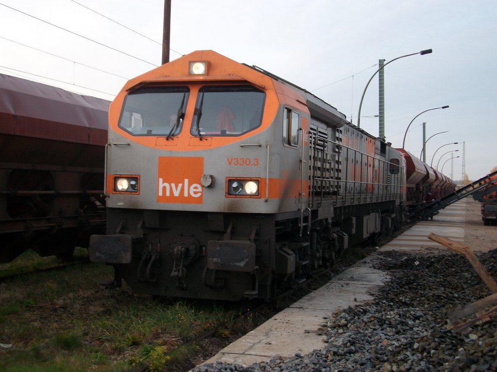 Der  Tiger  V330.3 von der hvle am Morgen vom 27.Oktober 2010 auf der Ladestra�e in Bergen/R�gen.