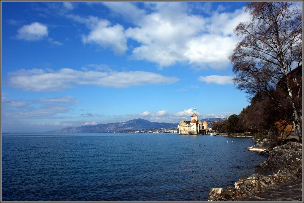 Die Bise sorgt fr einen klaren Blick ber den Genfersee,das Chteau de Chillon und den Mont Plerin.
(26.02.2012)