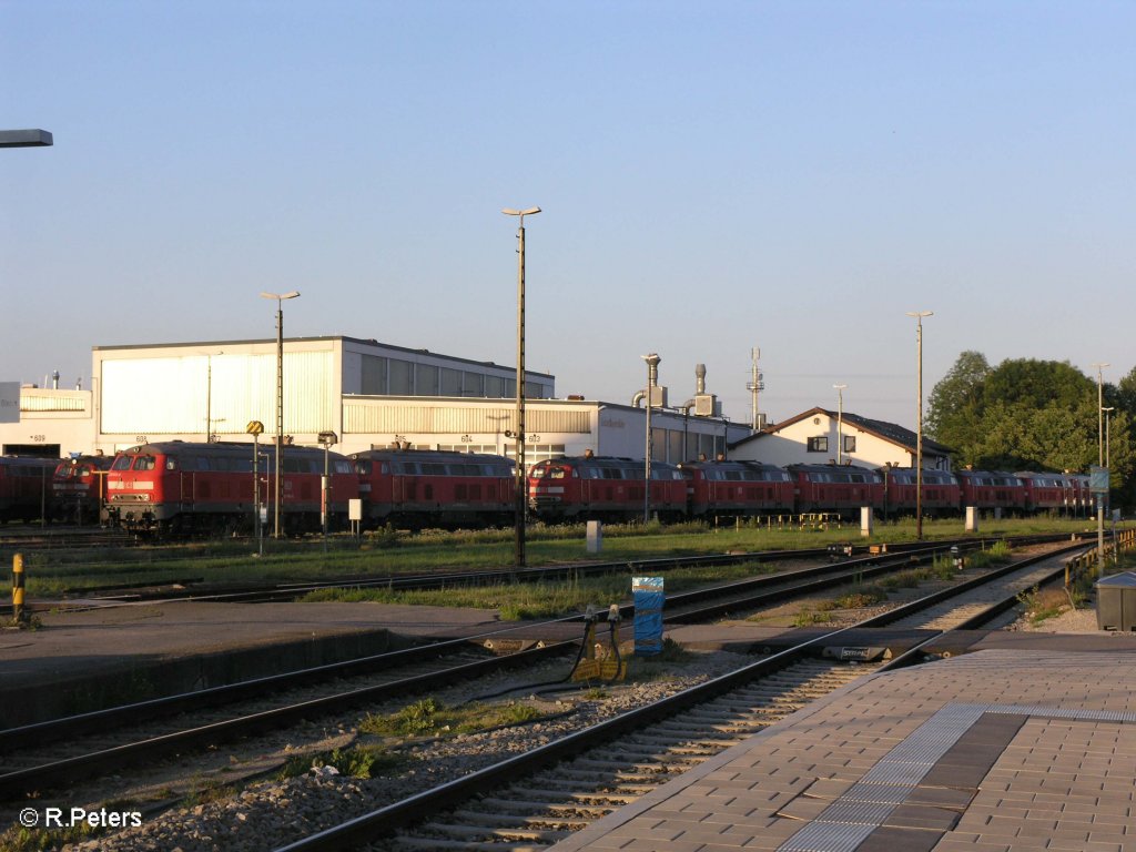 Ein Blick in die abgestellten 218/217ier Gruppe in M�hldorf. 13.06.09