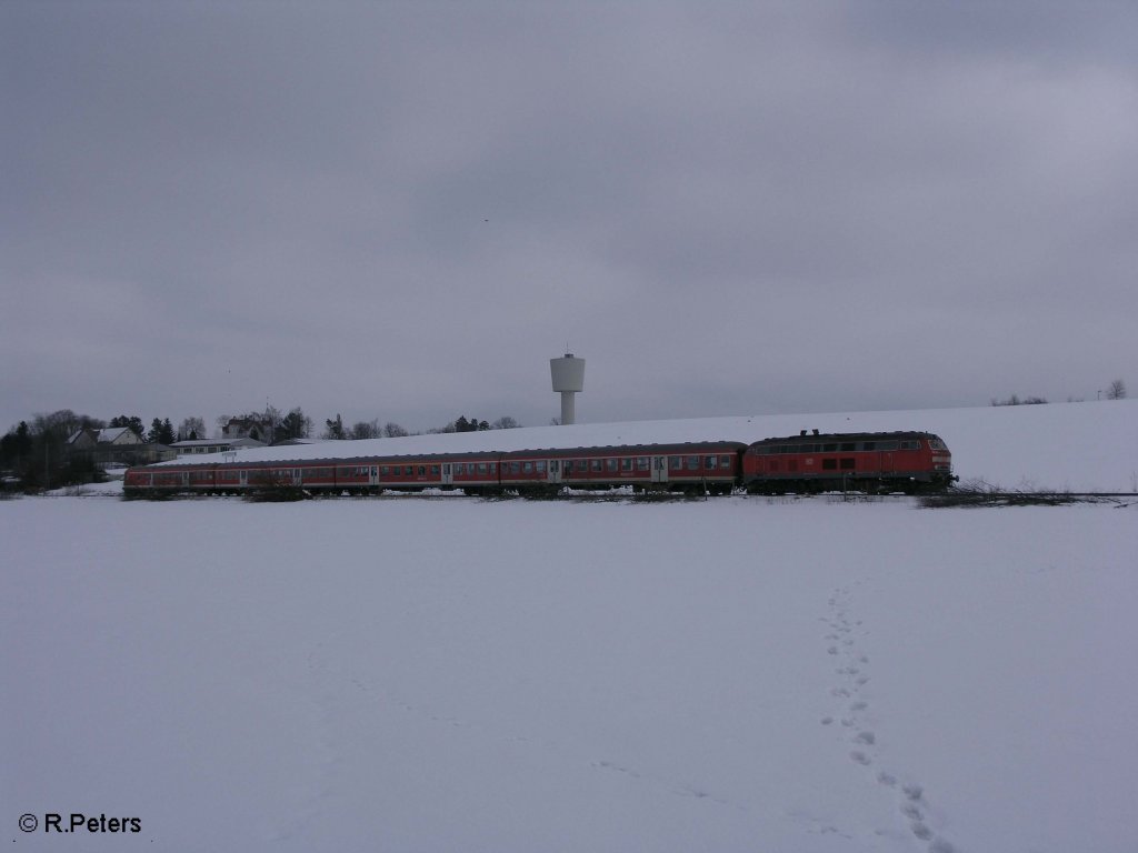 Eine Unbekannte 218 verl�sst Buchloe mit einer RB nach Kempten. 25.02.09