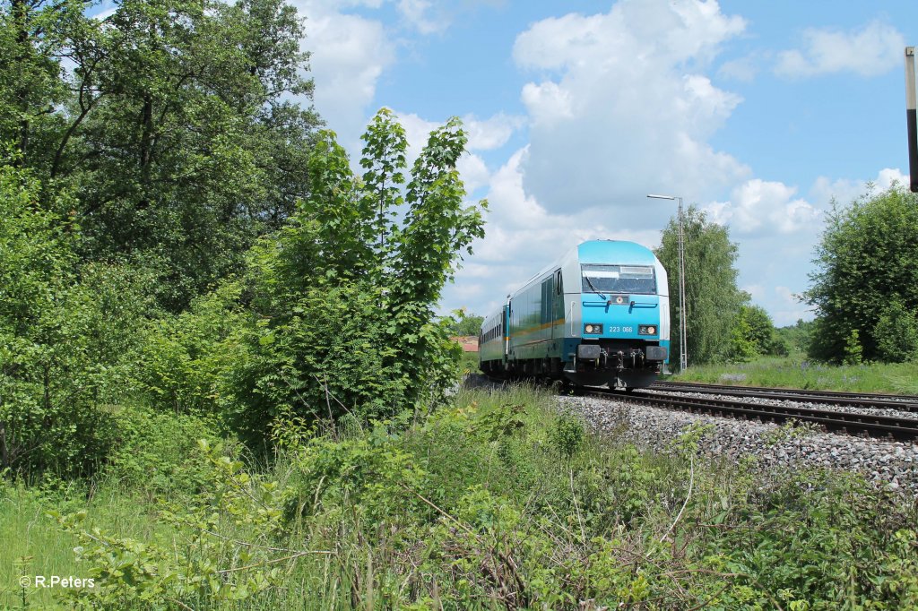 Einfahrt 223 066 mit dem ALX84113 Hof - M�nchen in Wiesau/Oberpfalz. 11.06.13