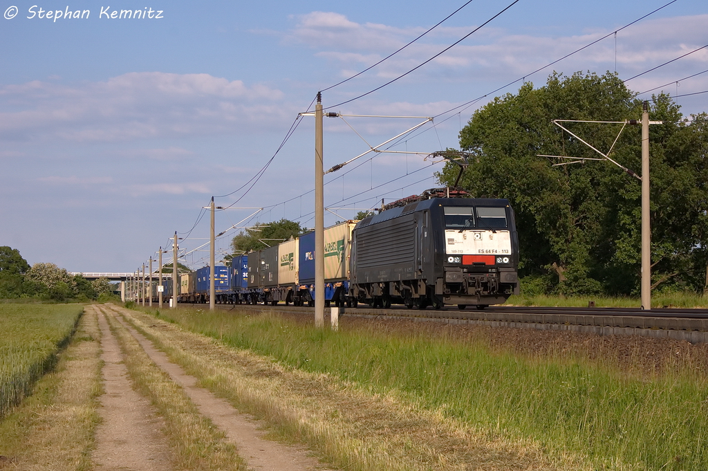 ES 64 F4 - 113 (189 113-4) MRCE Dispolok GmbH f�r TXL - TX Logistik AG mit einem Containerzug bei Rathenow und fuhr in Richtung Stendal weiter. 08.06.2013