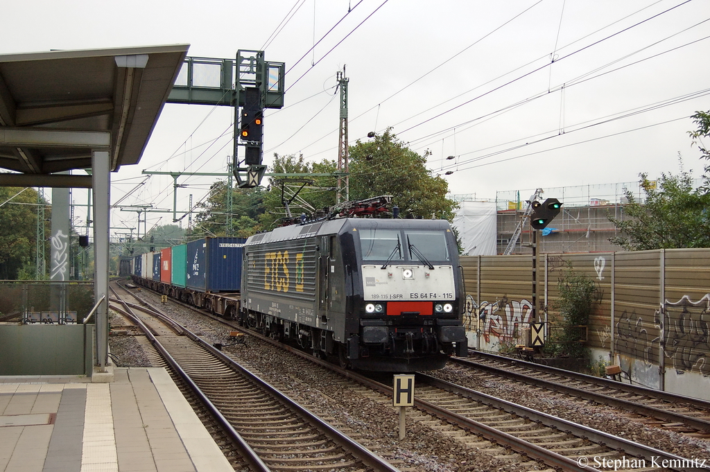 ES 64 F4 - 115 (189 115-9) MRCE f�r IGE Bahntouristik GmbH & Co. KG mit einem Containerzug am S-Bahn Haltepunkt Hannover-Linden/Fischerhof. 27.09.2011