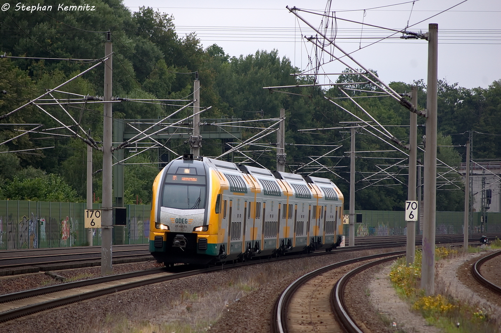 ET 445.113 (445 113-4) ODEG - Ostdeutsche Eisenbahn GmbH als RE4 (RE 37308) von J�terbog nach Rathenow, bei der Einfahrt in Rathenow. 12.07.2013