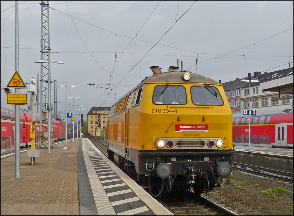 F�r Stefan: Der dritte Zuschnitt der 218 304-4 der Bahnbau Gruppe in Koblenz. 12.10.2012 (Jeanny)