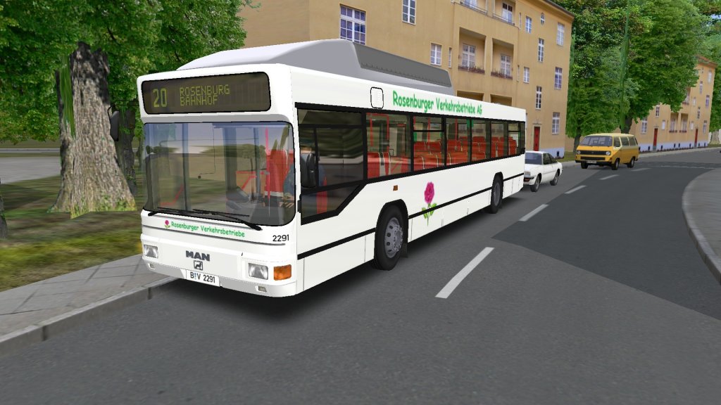 MAN Niederflurbus 1. Genration (MAN NL 202) mit CNG-Antrieb des Omnibussimulators (OMSI) f�hrt in Rosenburg f�r die Rosenburger Verkehrsbetriebe AG.