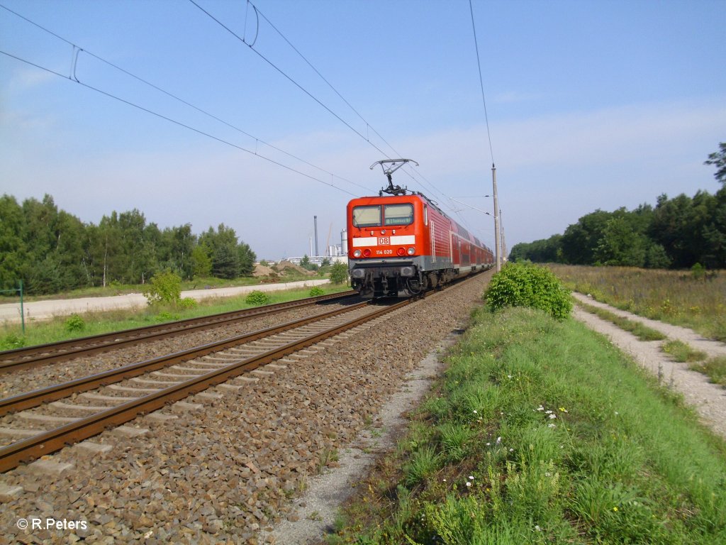 Nachschuss von 114 020 mit dem RE1 Magdeburg bei Eisenh�ttenstadt 13.08.10